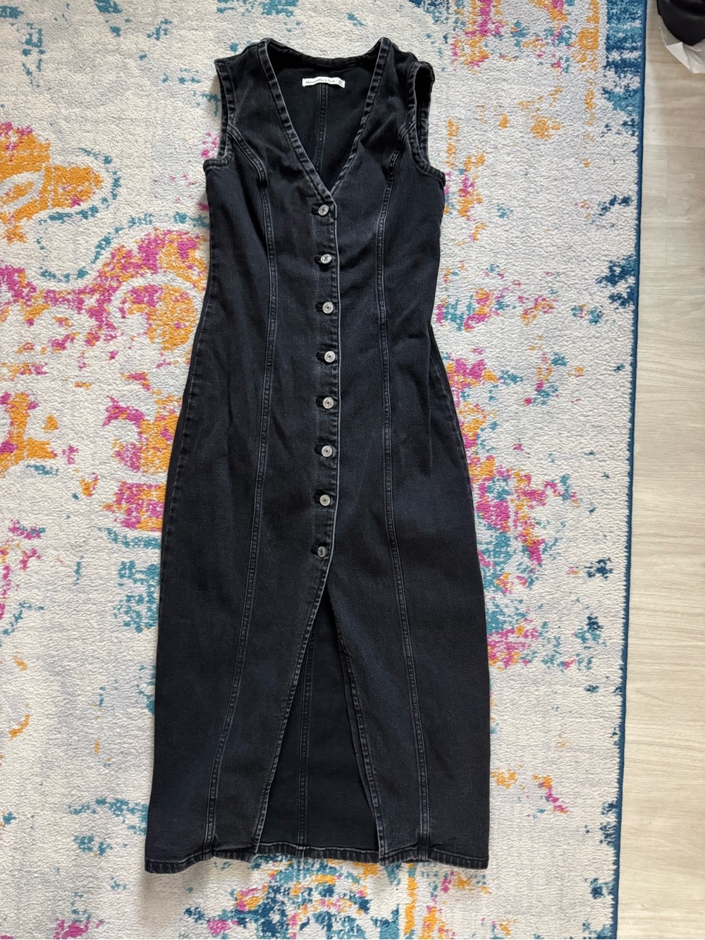 Abercrombie & Fitch Black Button-Front Denim Midi Dress